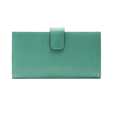 1 of 10:A mint green pebbled leather wallet with a front slip pocket, shown flat against a solid white background.