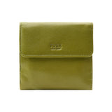 1 of 44:A TUSK leather wallet in olive green, featuring a pebbled texture and a flap closure with debossed branding, shown against a plain white background.