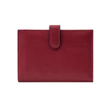 23 of 27:Maroon leather wallet with a strap on a white background