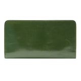 14 of 55:A green leather wallet with a glossy finish, shown flat against a solid white background.