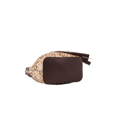 7 of 29:Leopard print and brown bag with tassel on a white background
