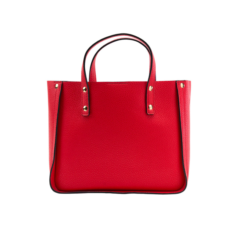 A red GAIA MINI TOTE handbag with silver-tone hardware and a detachable shoulder strap.